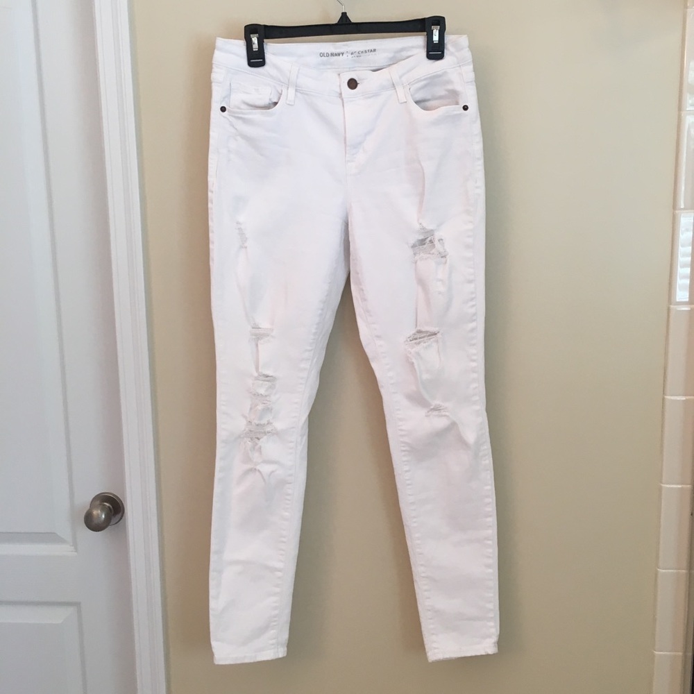 Old Navy Rockstar Mid-Rise Distressed White Jeans